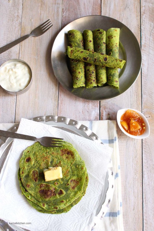 spinach whole wheat wrap palak paratha