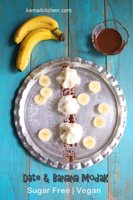 Banana Date Modak reipe with Chocolate Sauce - Vegan Sugar Free