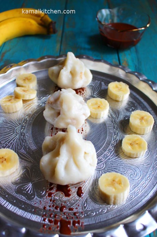 Banana Date Modak reipe with Chocolate Sauce - Vegan Sugar Free