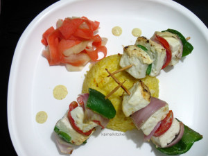 Lasooni Paneer Tikka with saffron rice recipe