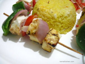 Lasooni Paneer Tikka with saffron rice recipe