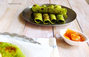 Spinach whole wheat wraps or palak paratha