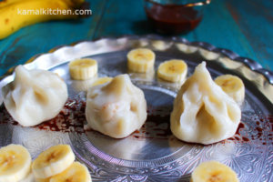 Banana Date Modak with Chocolate Sauce - Vegan Sugar Free