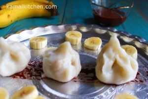 Banana Date Modak with Chocolate Sauce - Vegan Sugar Free